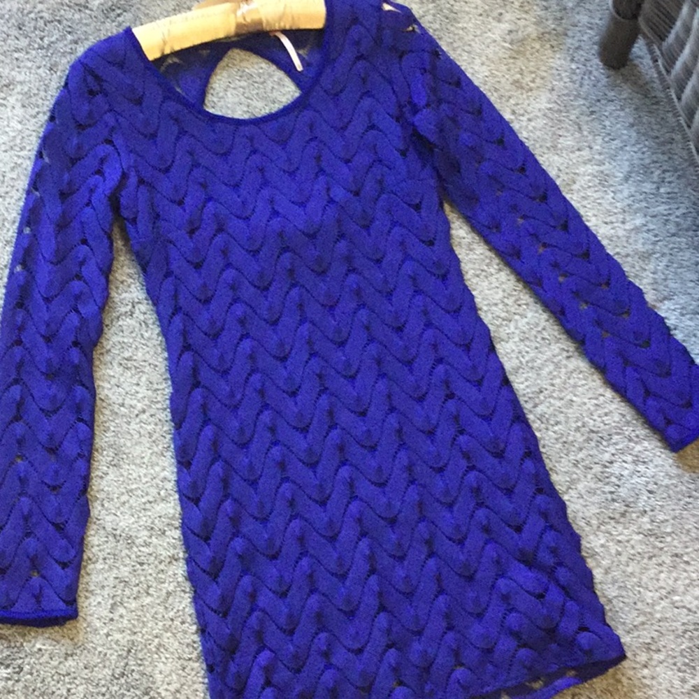 Free People Royal Blue long sleeve mini dress back